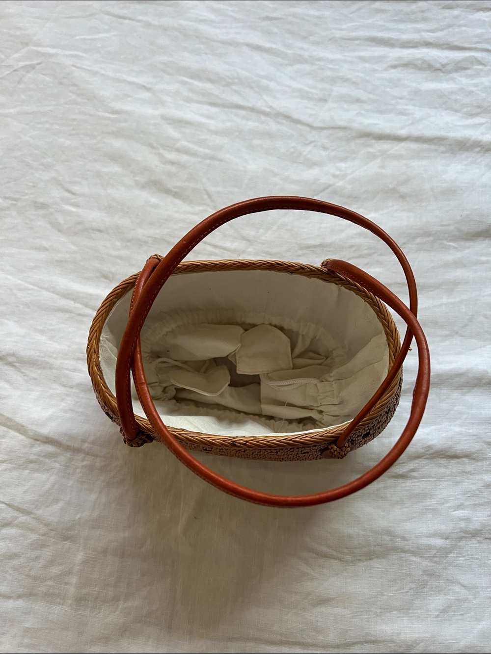 Woven Brown Straw Tote Bag with Leather Straps - Picture 2 of 3